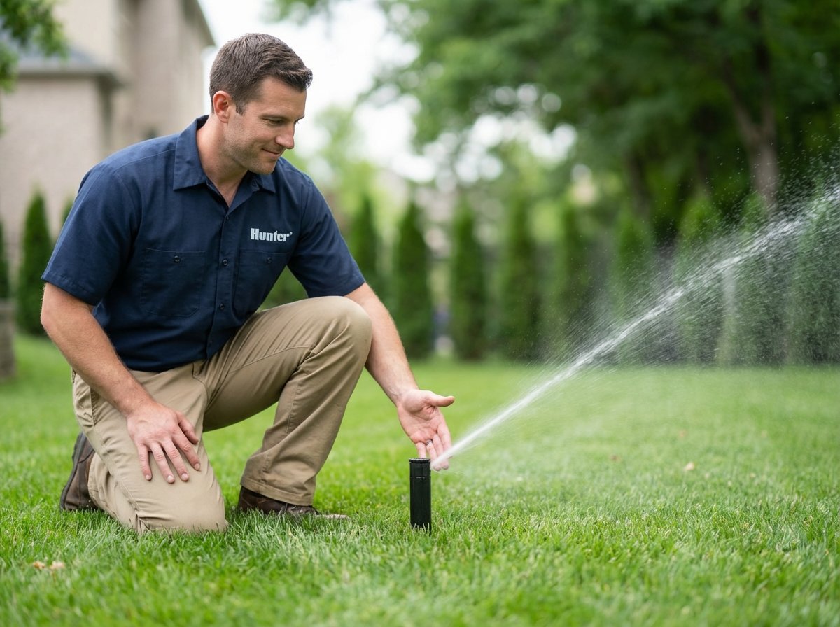 Pressure-regulated sprinkler heads installed on a Newmarket lawn by PJL Land Services